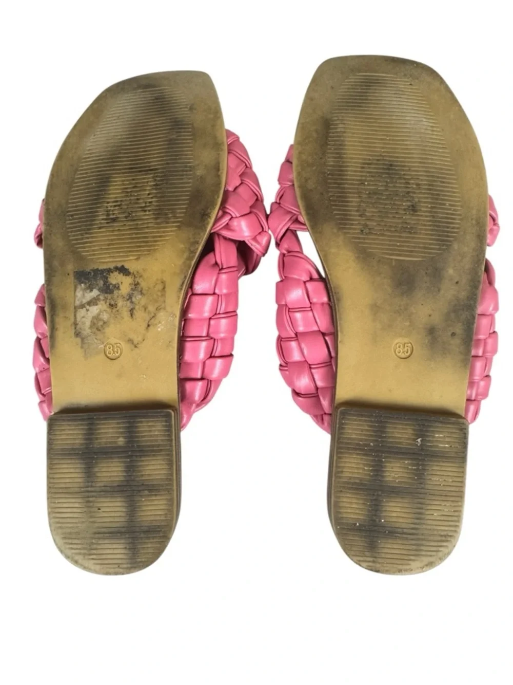 Steve Madden Bubblegum Pink Woven Slide Sandals Square Toe Slip On Size 8.5